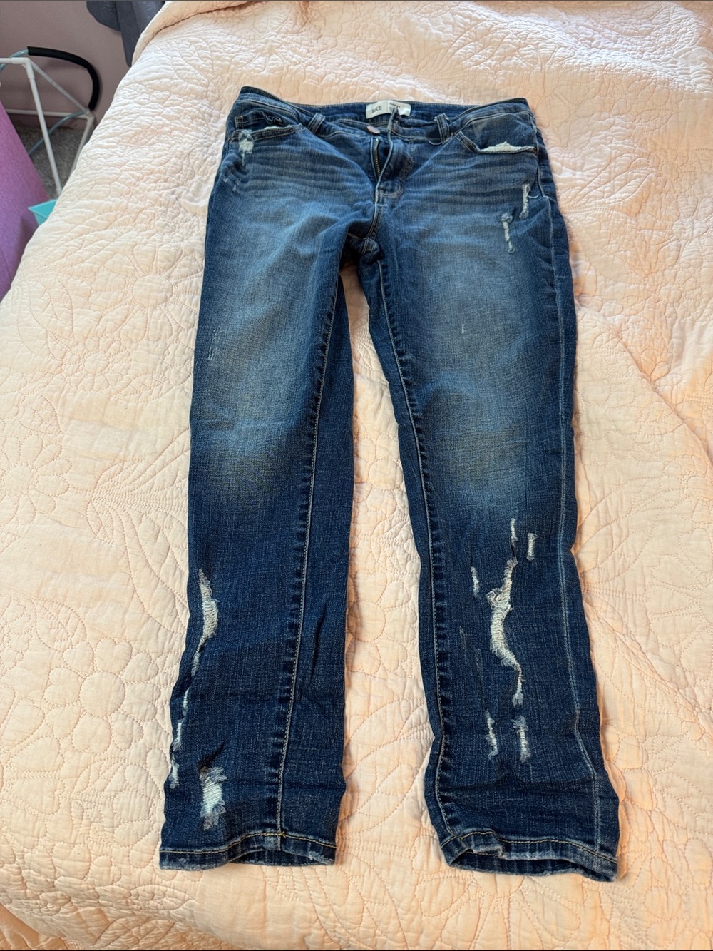 BKE Women's Distressed Dark Blue ankle Skinny Jeans